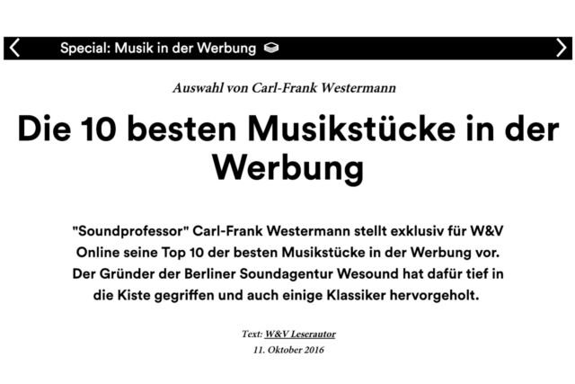 Top 10 Musikstücke in der Werbung -W&V