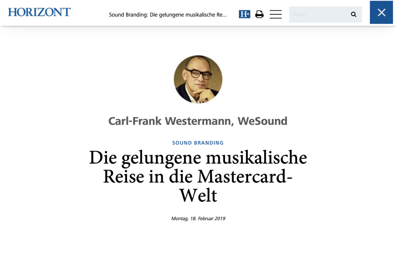 HORIZONT Article by Carl-Frank Westermann
